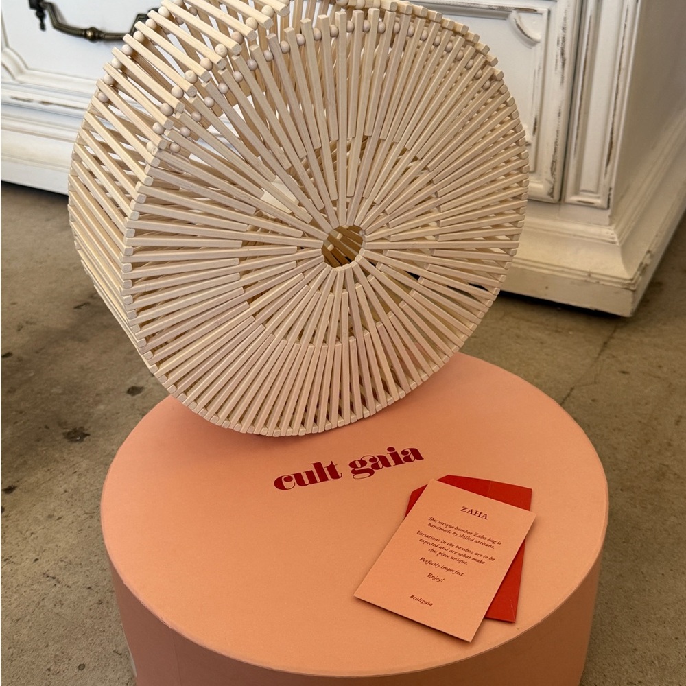 Cult Gaia Cream Bamboo Round Bag